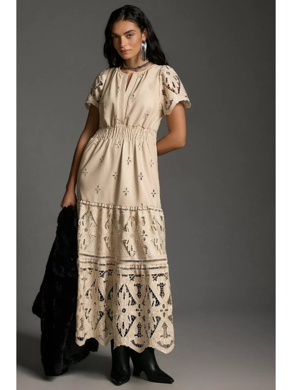 New Anthropologie Somerset Maxi Dress Faux Leather Embroidered Edition Plus 1X